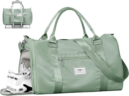 Womens Gym Tote Duffle Bag with Wet Pocket & Shoe Compartment, Sports Duffel Overnight Weekender Hospital Workout Carry on Bag for Girls, Ideal for Travel, Swimming, Dance, Ballet Celadon