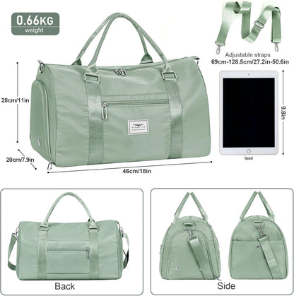 Womens Gym Tote Duffle Bag with Wet Pocket & Shoe Compartment, Sports Duffel Overnight Weekender Hospital Workout Carry on Bag for Girls, Ideal for Travel, Swimming, Dance, Ballet Celadon