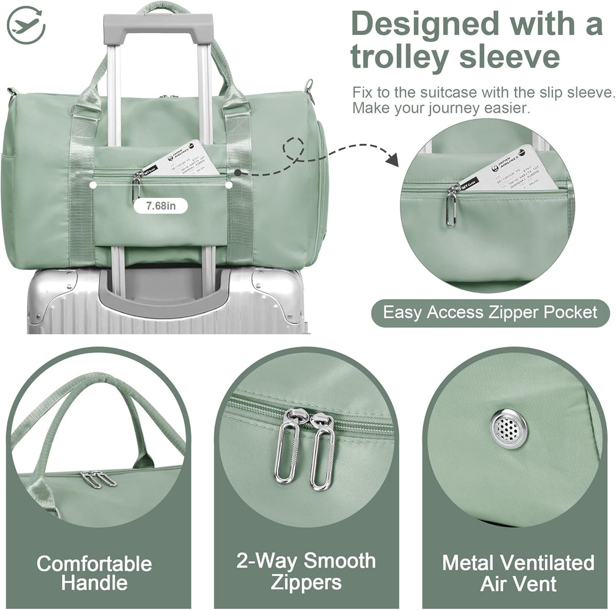 Womens Gym Tote Duffle Bag with Wet Pocket & Shoe Compartment, Sports Duffel Overnight Weekender Hospital Workout Carry on Bag for Girls, Ideal for Travel, Swimming, Dance, Ballet Celadon