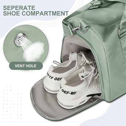 Womens Gym Tote Duffle Bag with Wet Pocket & Shoe Compartment, Sports Duffel Overnight Weekender Hospital Workout Carry on Bag for Girls, Ideal for Travel, Swimming, Dance, Ballet Celadon