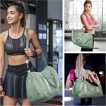 Womens Gym Tote Duffle Bag with Wet Pocket & Shoe Compartment, Sports Duffel Overnight Weekender Hospital Workout Carry on Bag for Girls, Ideal for Travel, Swimming, Dance, Ballet Celadon