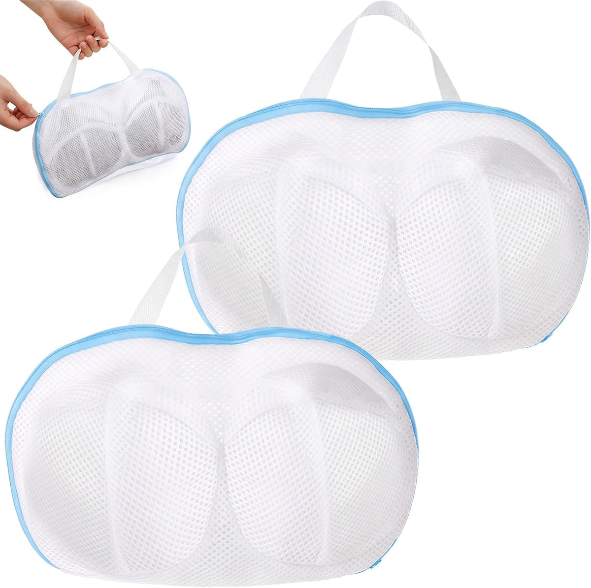 2 Pcs Bra Holder for Washing Machine,Blue,A Cups | Bra Washer Protector for Laundry with Portable Handle,Bra Wash Bag with Zipper for Washing Delicates Underwear Brassiere
