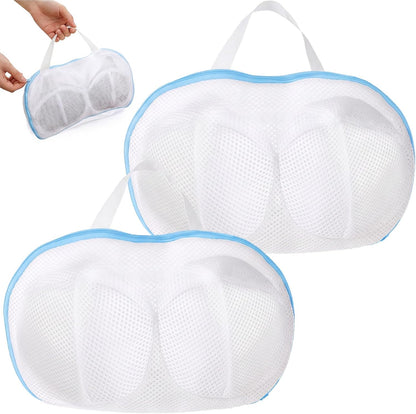 2 Pcs Bra Holder for Washing Machine,Blue,A Cups | Bra Washer Protector for Laundry with Portable Handle,Bra Wash Bag with Zipper for Washing Delicates Underwear Brassiere