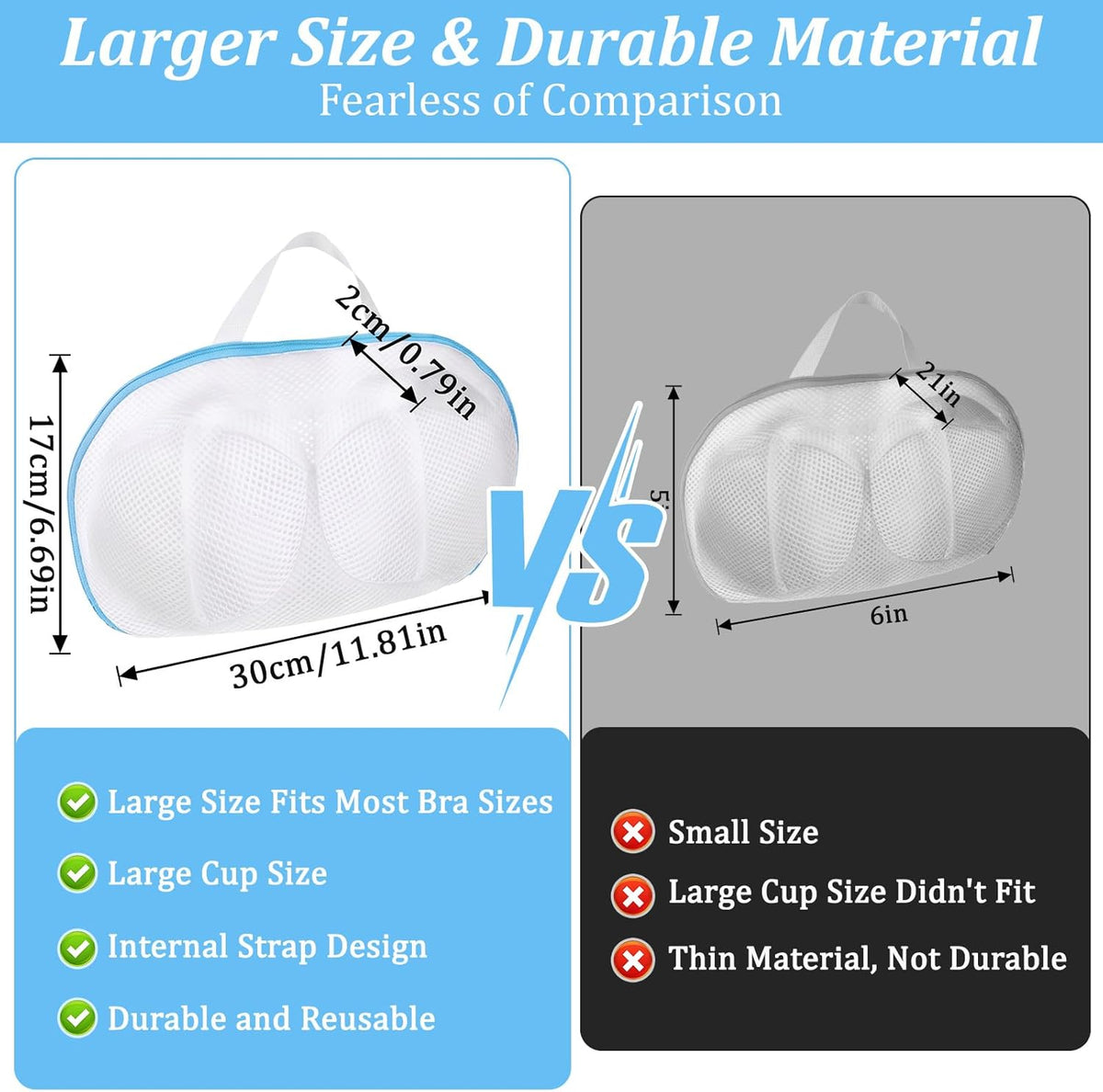 2 Pcs Bra Holder for Washing Machine,Blue,A Cups | Bra Washer Protector for Laundry with Portable Handle,Bra Wash Bag with Zipper for Washing Delicates Underwear Brassiere