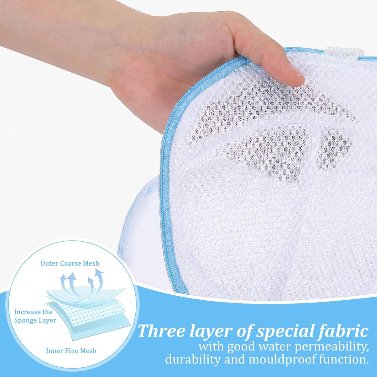 2 Pcs Bra Holder for Washing Machine,Blue,A Cups | Bra Washer Protector for Laundry with Portable Handle,Bra Wash Bag with Zipper for Washing Delicates Underwear Brassiere