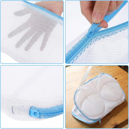 2 Pcs Bra Holder for Washing Machine,Blue,A Cups | Bra Washer Protector for Laundry with Portable Handle,Bra Wash Bag with Zipper for Washing Delicates Underwear Brassiere
