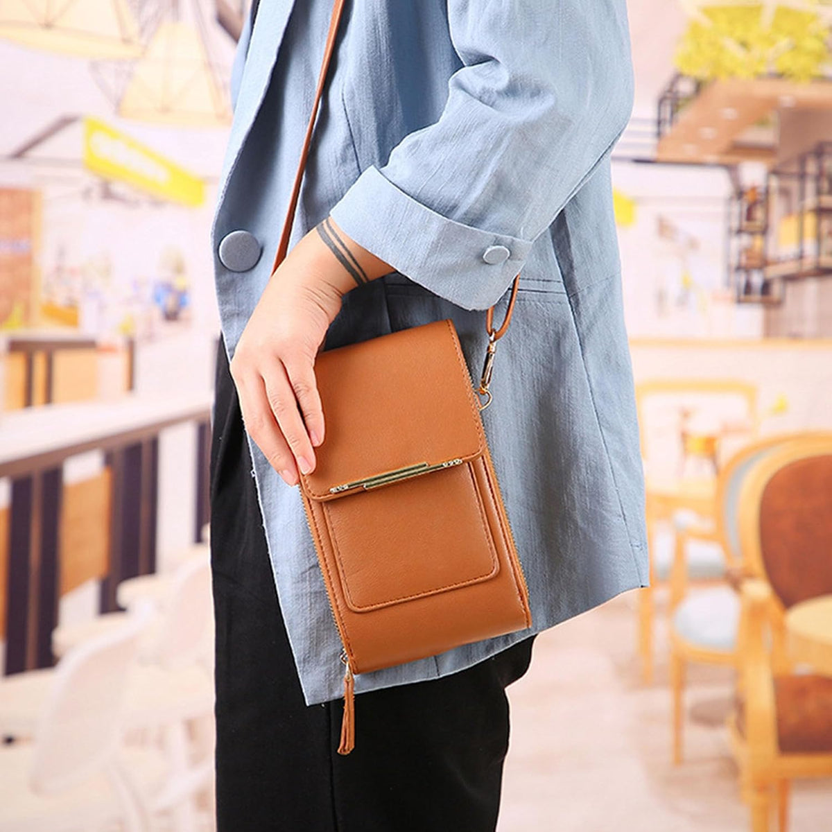 Touch Screen Phone Crossbody Bag, Anti Theft Leather Phone Purse, Adjustable Shoulder Straps Waterproof PU Wallet