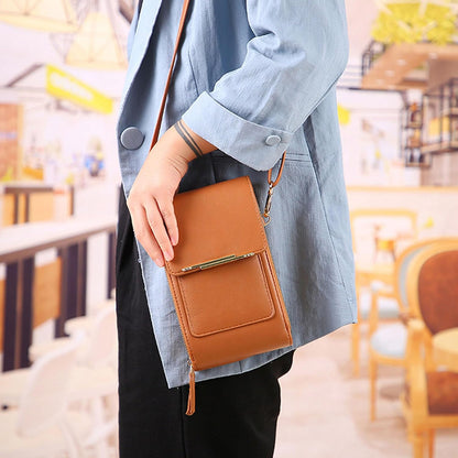 Touch Screen Phone Crossbody Bag, Anti Theft Leather Phone Purse, Adjustable Shoulder Straps Waterproof PU Wallet