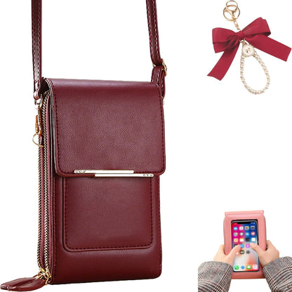 Touch Screen Phone Crossbody Bag, Anti Theft Leather Phone Purse, Adjustable Shoulder Straps Waterproof PU Wallet