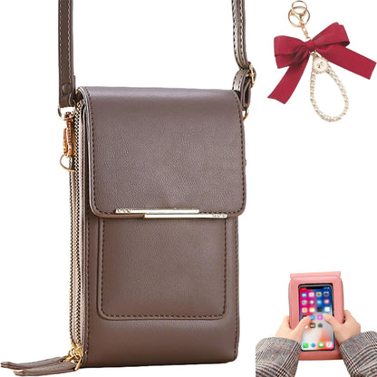 Touch Screen Phone Crossbody Bag, Anti Theft Leather Phone Purse, Adjustable Shoulder Straps Waterproof PU Wallet