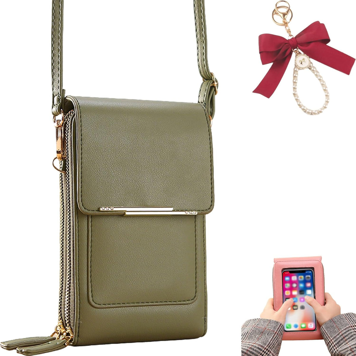 Touch Screen Phone Crossbody Bag, Anti Theft Leather Phone Purse, Adjustable Shoulder Straps Waterproof PU Wallet