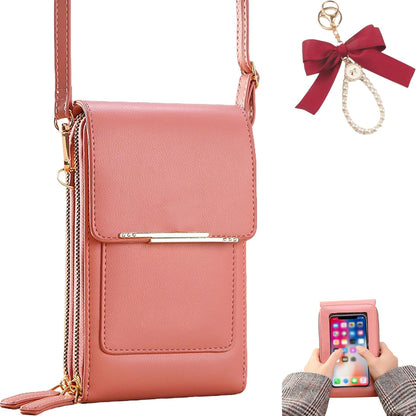 Touch Screen Phone Crossbody Bag, Anti Theft Leather Phone Purse, Adjustable Shoulder Straps Waterproof PU Wallet