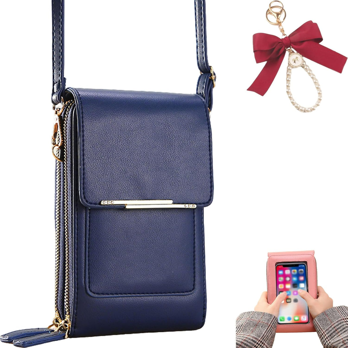 Touch Screen Phone Crossbody Bag, Anti Theft Leather Phone Purse, Adjustable Shoulder Straps Waterproof PU Wallet