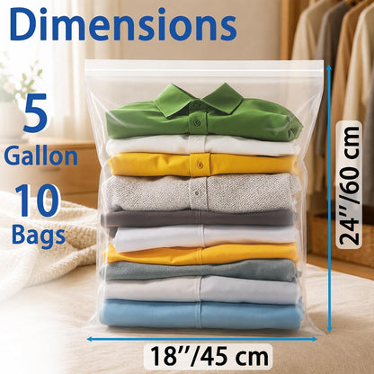 Extra Large 5 Gallon Zippered Plastic Bags for Storage | 16'' x 18'', Ideal for Clothes Clothing, Travel, Moving, 4-mil Thick Clear Plastic, Waterproof, 15 pack