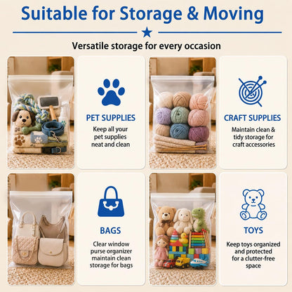 Extra Large 5 Gallon Zippered Plastic Bags for Storage | 16'' x 18'', Ideal for Clothes Clothing, Travel, Moving, 4-mil Thick Clear Plastic, Waterproof, 15 pack