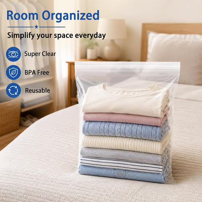 Extra Large 5 Gallon Zippered Plastic Bags for Storage | 16'' x 18'', Ideal for Clothes Clothing, Travel, Moving, 4-mil Thick Clear Plastic, Waterproof, 15 pack