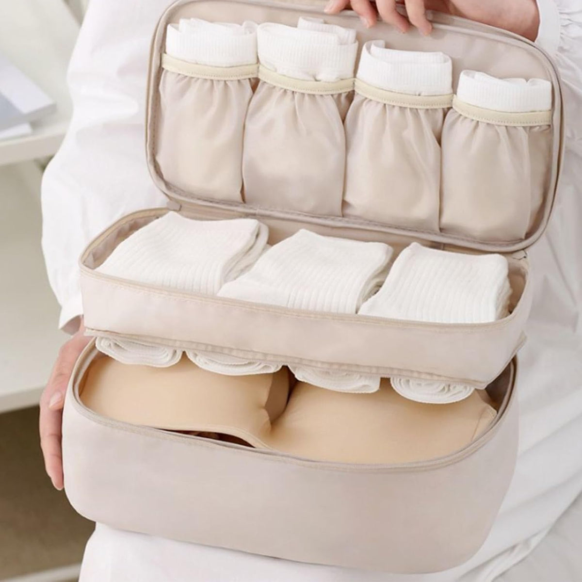 Bra Travel Bag, Portable Luggage Organizer, Multi-compartment Storage Bag for Clothes, Bras, and Accessories, Ideal for Suitcases and Carry-ons
