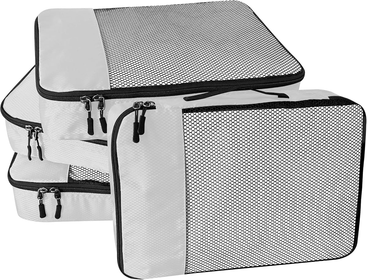 4-Piece Packing Cubes Travel Accessories Set for Suitcases - Luggage Organizer Bags with Double Zipper - Mesh Top - Small/Medium/Large/Slim - Grey