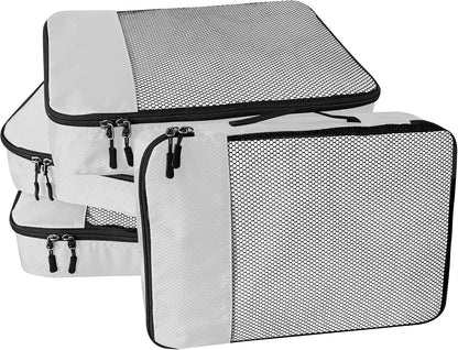 4-Piece Packing Cubes Travel Accessories Set for Suitcases - Luggage Organizer Bags with Double Zipper - Mesh Top - Small/Medium/Large/Slim - Grey