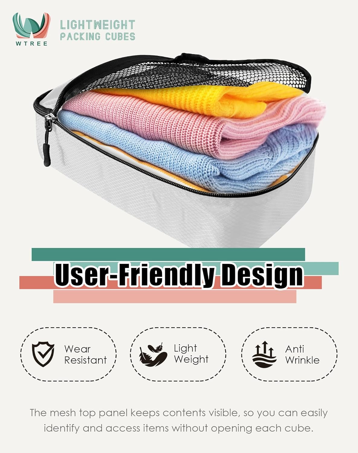 4-Piece Packing Cubes Travel Accessories Set for Suitcases - Luggage Organizer Bags with Double Zipper - Mesh Top - Small/Medium/Large/Slim - Grey