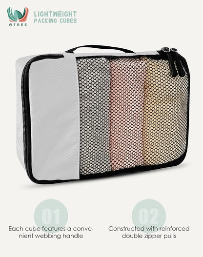 4-Piece Packing Cubes Travel Accessories Set for Suitcases - Luggage Organizer Bags with Double Zipper - Mesh Top - Small/Medium/Large/Slim - Grey