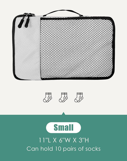 4-Piece Packing Cubes Travel Accessories Set for Suitcases - Luggage Organizer Bags with Double Zipper - Mesh Top - Small/Medium/Large/Slim - Grey