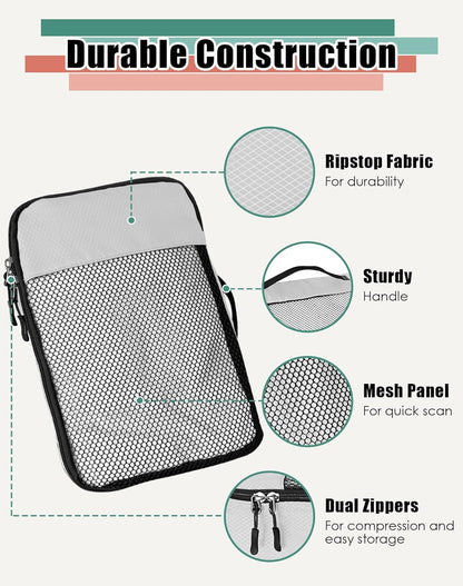 4-Piece Packing Cubes Travel Accessories Set for Suitcases - Luggage Organizer Bags with Double Zipper - Mesh Top - Small/Medium/Large/Slim - Grey