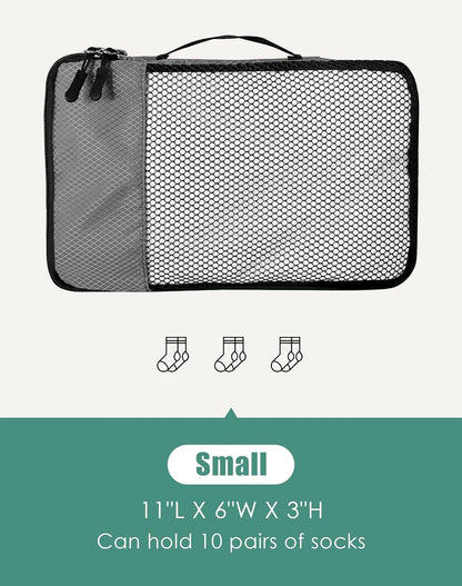 4-Piece Packing Cubes Travel Accessories Set for Suitcases - Luggage Organizer Bags with Double Zipper - Mesh Top - Small/Medium/Large/Slim - Grey