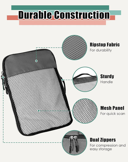 4-Piece Packing Cubes Travel Accessories Set for Suitcases - Luggage Organizer Bags with Double Zipper - Mesh Top - Small/Medium/Large/Slim - Grey
