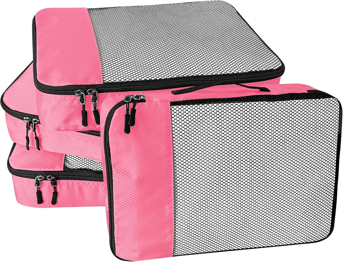 4-Piece Packing Cubes Travel Accessories Set for Suitcases - Luggage Organizer Bags with Double Zipper - Mesh Top - Small/Medium/Large/Slim - Grey