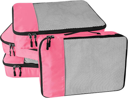 4-Piece Packing Cubes Travel Accessories Set for Suitcases - Luggage Organizer Bags with Double Zipper - Mesh Top - Small/Medium/Large/Slim - Grey