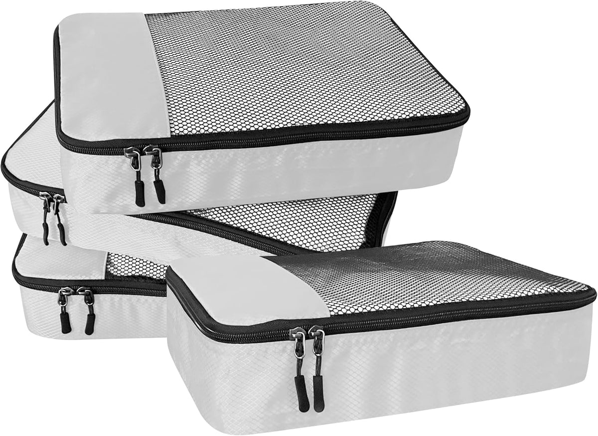 4-Piece Packing Cubes Travel Accessories Set for Suitcases - Luggage Organizer Bags with Double Zipper - Mesh Top - Small/Medium/Large/Slim - Grey