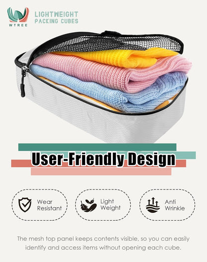 4-Piece Packing Cubes Travel Accessories Set for Suitcases - Luggage Organizer Bags with Double Zipper - Mesh Top - Small/Medium/Large/Slim - Grey