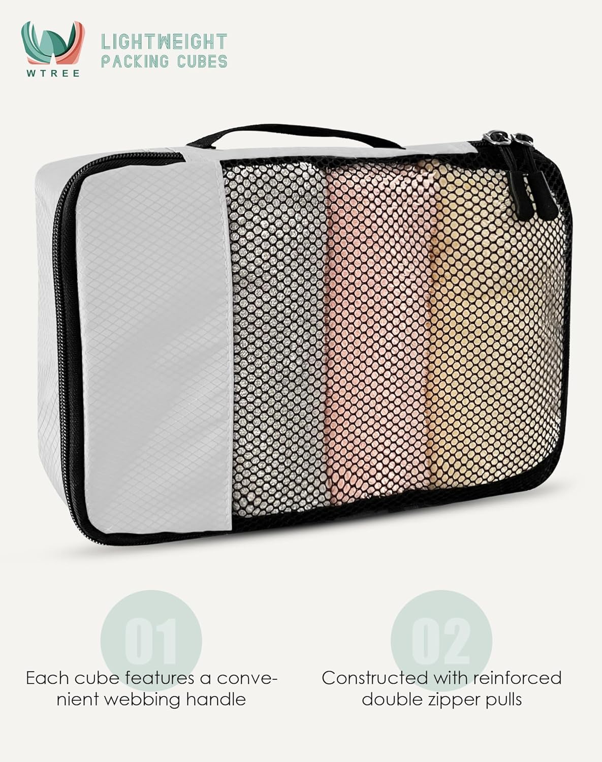4-Piece Packing Cubes Travel Accessories Set for Suitcases - Luggage Organizer Bags with Double Zipper - Mesh Top - Small/Medium/Large/Slim - Grey