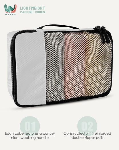4-Piece Packing Cubes Travel Accessories Set for Suitcases - Luggage Organizer Bags with Double Zipper - Mesh Top - Small/Medium/Large/Slim - Grey