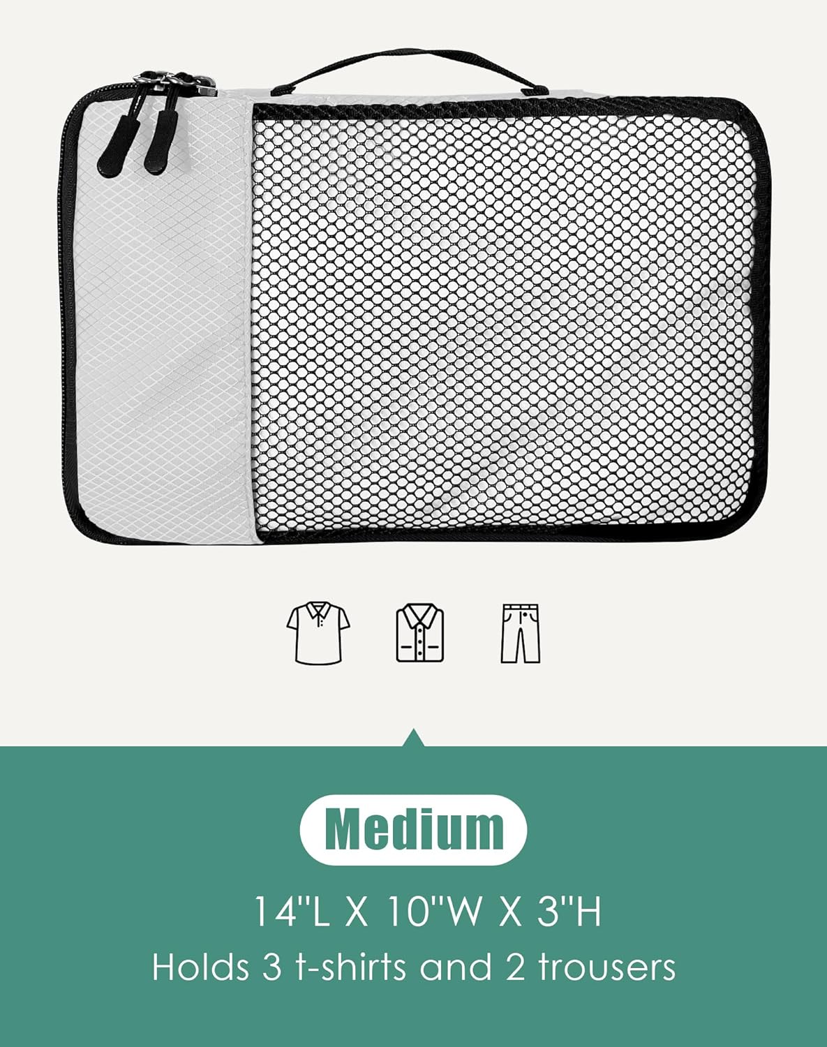 4-Piece Packing Cubes Travel Accessories Set for Suitcases - Luggage Organizer Bags with Double Zipper - Mesh Top - Small/Medium/Large/Slim - Grey