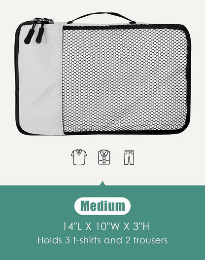 4-Piece Packing Cubes Travel Accessories Set for Suitcases - Luggage Organizer Bags with Double Zipper - Mesh Top - Small/Medium/Large/Slim - Grey