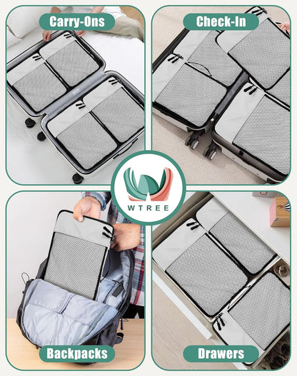 4-Piece Packing Cubes Travel Accessories Set for Suitcases - Luggage Organizer Bags with Double Zipper - Mesh Top - Small/Medium/Large/Slim - Grey