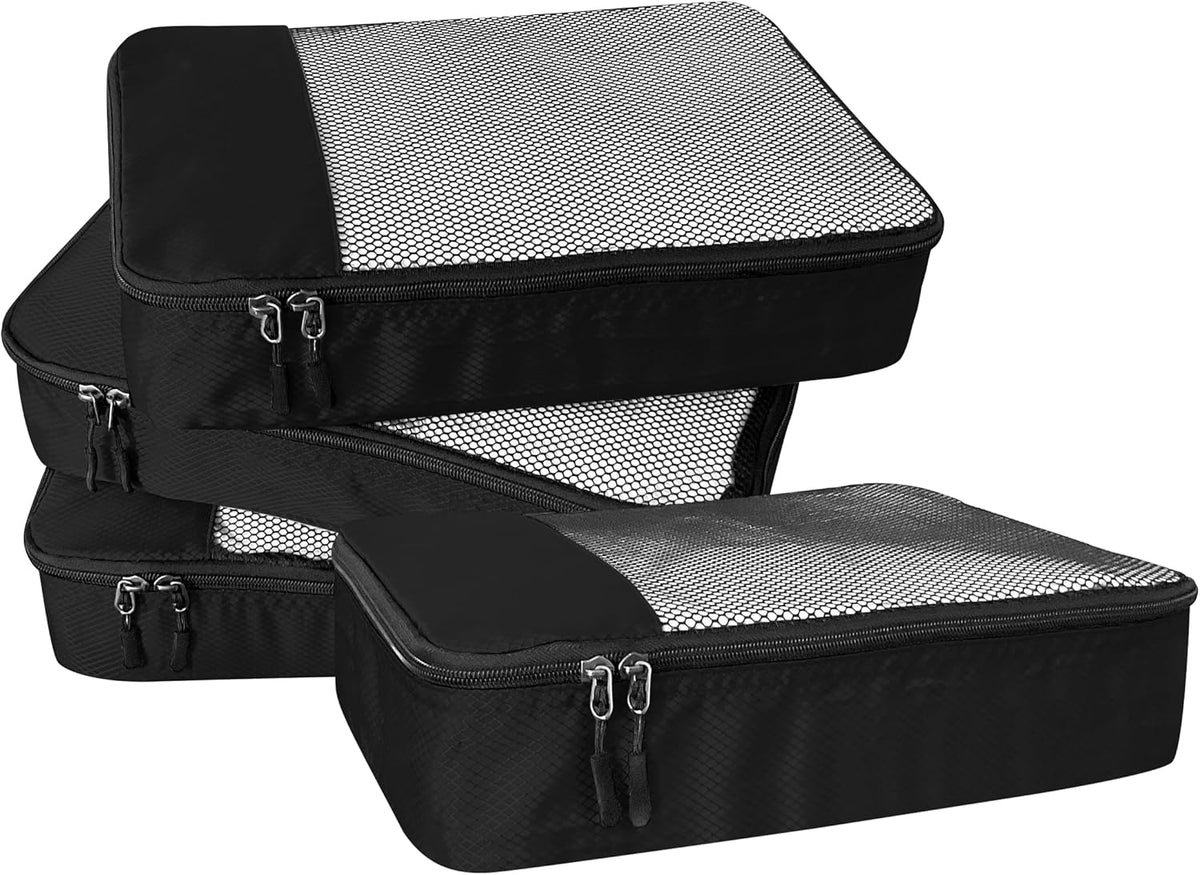 4-Piece Packing Cubes Travel Accessories Set for Suitcases - Luggage Organizer Bags with Double Zipper - Mesh Top - Small/Medium/Large/Slim - Grey