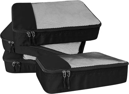 4-Piece Packing Cubes Travel Accessories Set for Suitcases - Luggage Organizer Bags with Double Zipper - Mesh Top - Small/Medium/Large/Slim - Grey