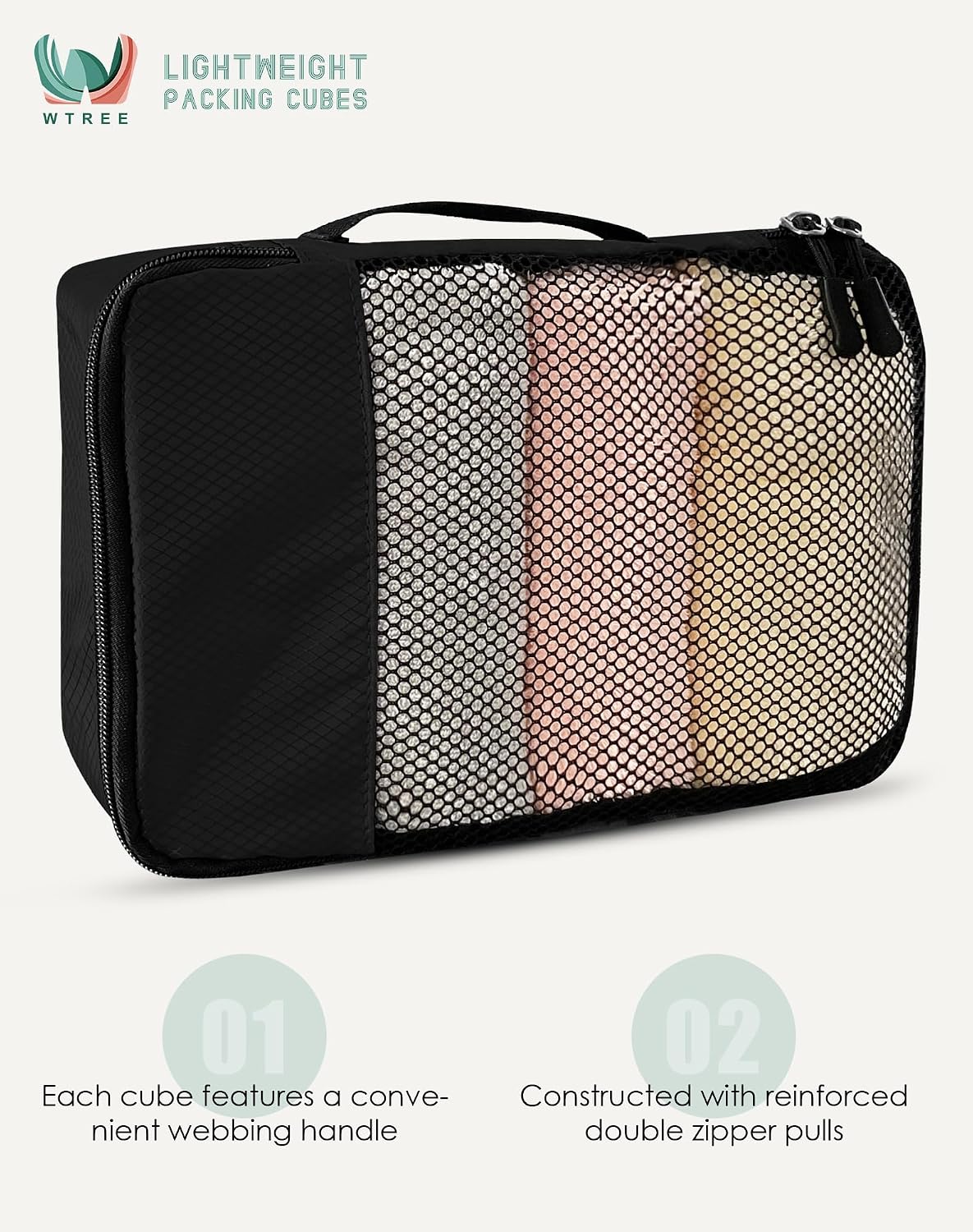 4-Piece Packing Cubes Travel Accessories Set for Suitcases - Luggage Organizer Bags with Double Zipper - Mesh Top - Small/Medium/Large/Slim - Grey