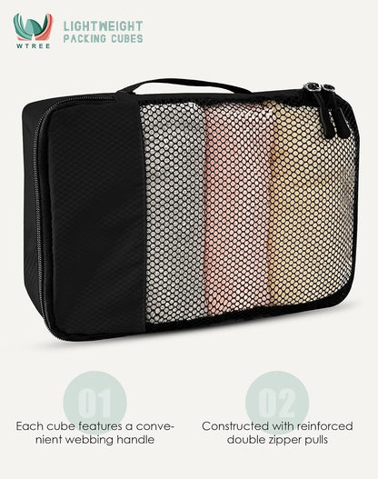 4-Piece Packing Cubes Travel Accessories Set for Suitcases - Luggage Organizer Bags with Double Zipper - Mesh Top - Small/Medium/Large/Slim - Grey