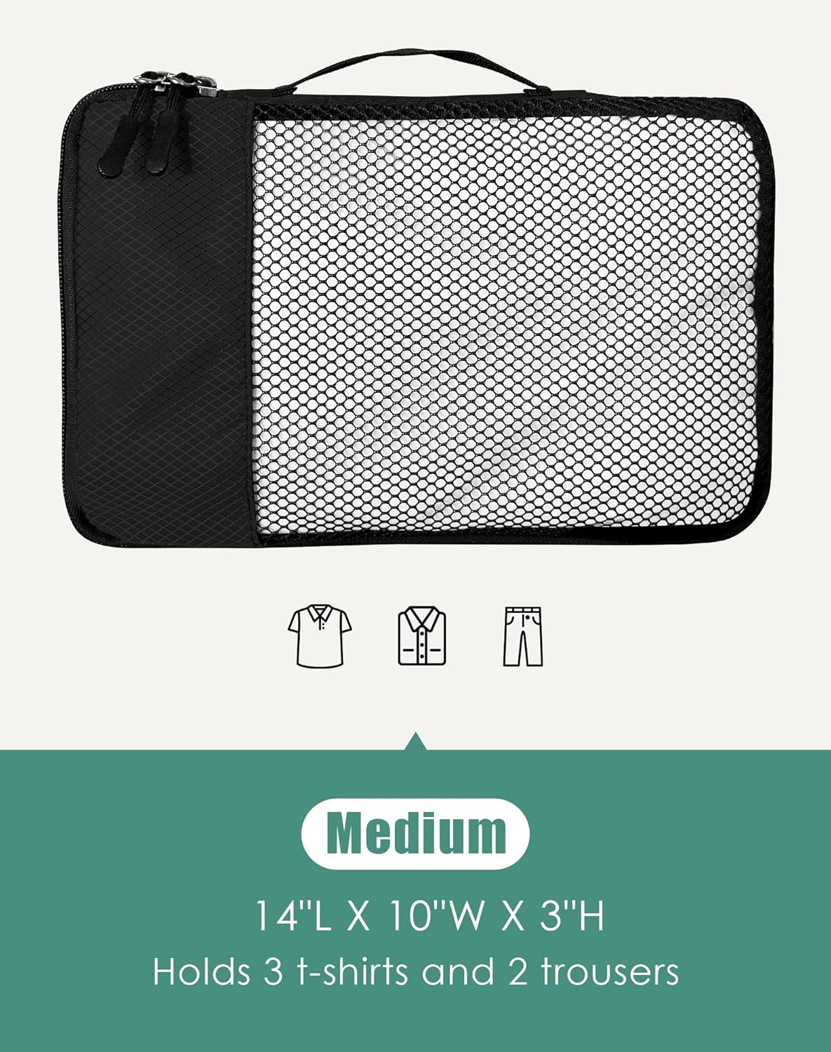4-Piece Packing Cubes Travel Accessories Set for Suitcases - Luggage Organizer Bags with Double Zipper - Mesh Top - Small/Medium/Large/Slim - Grey