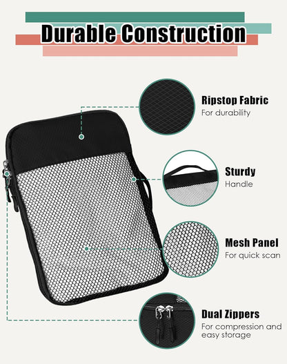 4-Piece Packing Cubes Travel Accessories Set for Suitcases - Luggage Organizer Bags with Double Zipper - Mesh Top - Small/Medium/Large/Slim - Grey