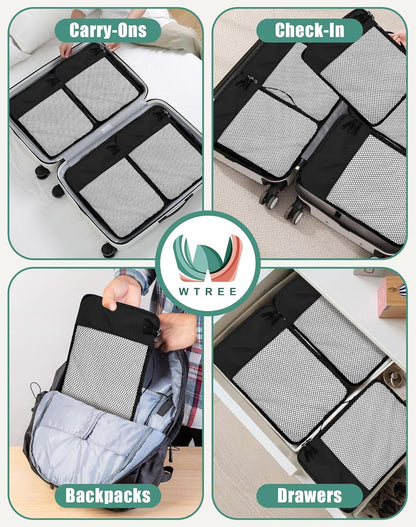 4-Piece Packing Cubes Travel Accessories Set for Suitcases - Luggage Organizer Bags with Double Zipper - Mesh Top - Small/Medium/Large/Slim - Grey