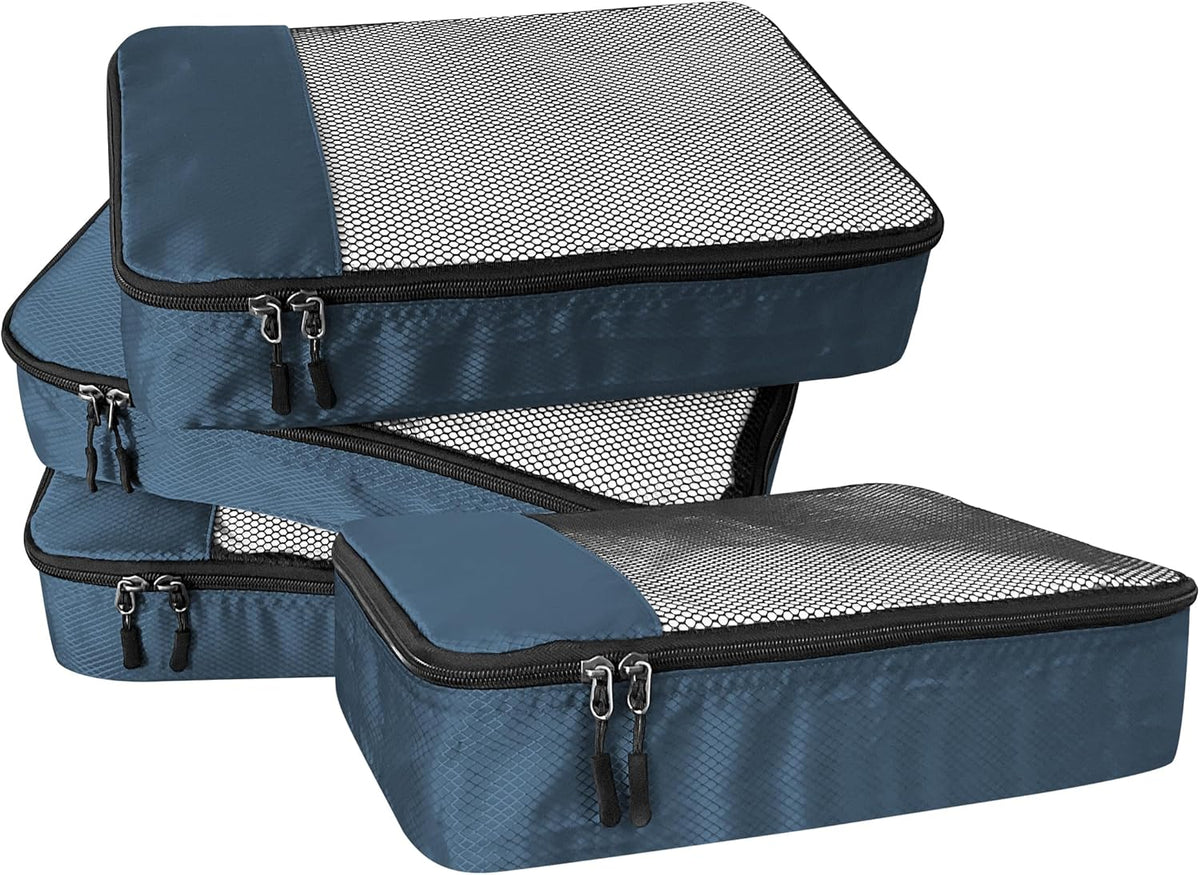 4-Piece Packing Cubes Travel Accessories Set for Suitcases - Luggage Organizer Bags with Double Zipper - Mesh Top - Small/Medium/Large/Slim - Grey
