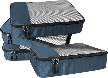 4-Piece Packing Cubes Travel Accessories Set for Suitcases - Luggage Organizer Bags with Double Zipper - Mesh Top - Small/Medium/Large/Slim - Grey