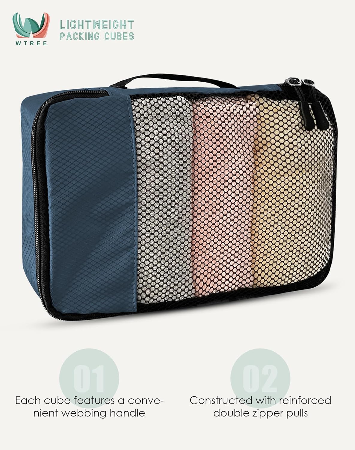 4-Piece Packing Cubes Travel Accessories Set for Suitcases - Luggage Organizer Bags with Double Zipper - Mesh Top - Small/Medium/Large/Slim - Grey