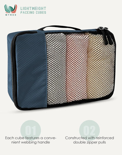 4-Piece Packing Cubes Travel Accessories Set for Suitcases - Luggage Organizer Bags with Double Zipper - Mesh Top - Small/Medium/Large/Slim - Grey
