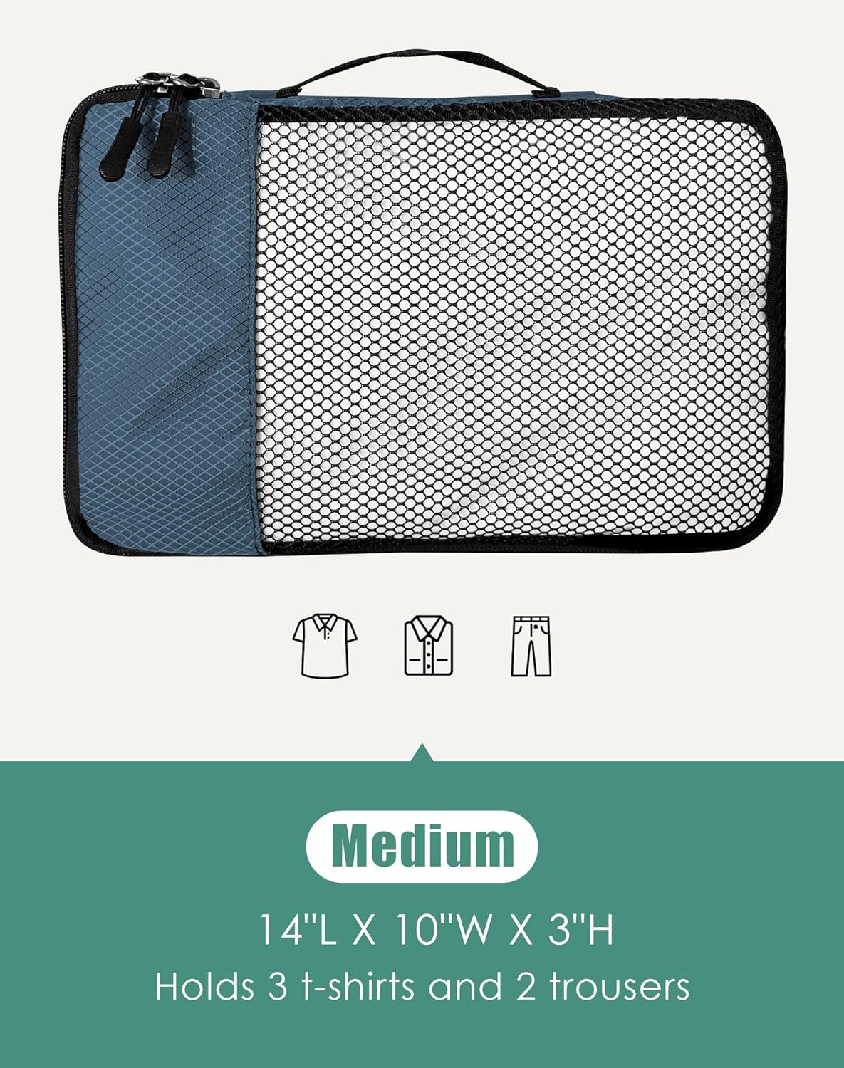 4-Piece Packing Cubes Travel Accessories Set for Suitcases - Luggage Organizer Bags with Double Zipper - Mesh Top - Small/Medium/Large/Slim - Grey